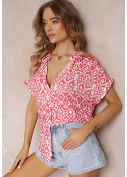 Różowa Koszula z Krótkim Rękawem i Fantazyjnym Nadrukiem Pummo ze sklepu Renee odzież w kategorii Koszule damskie - zdjęcie 157103904