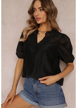 Czarna Bluzka z Haftowanym Dekoltem Trac ze sklepu Renee odzież w kategorii Bluzki damskie - zdjęcie 157104154