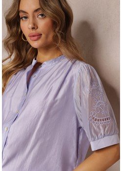 Fioletowa Koszula z Haftowanymi Rękawami Blam ze sklepu Renee odzież w kategorii Koszule damskie - zdjęcie 157104164