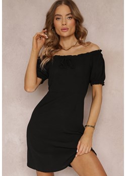 Czarna Rozkloszowana Sukienka Mini z Hiszpańskim Dekoltem i Krótkim Rękawem Misk ze sklepu Renee odzież w kategorii Sukienki - zdjęcie 157104244