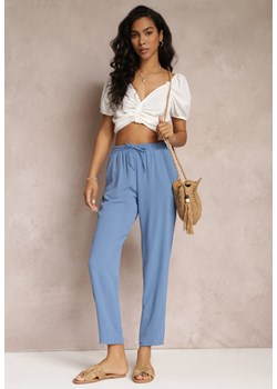 Niebieskie Spodnie Materiałowe z Gumką w Pasie Mahera ze sklepu Renee odzież w kategorii Spodnie damskie - zdjęcie 157104334
