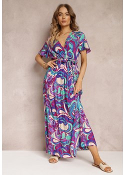 Fioletowa Wiskozowa Sukienka Maxi z Gumką w Talii i Materiałowym Paskiem Saramu ze sklepu Renee odzież w kategorii Sukienki - zdjęcie 157104594
