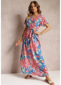 Niebiesko-Różowa Wiskozowa Sukienka Maxi z Kopertowym Dekoltem z Gumką w Talii Lynette ze sklepu Renee odzież w kategorii Sukienki - zdjęcie 157104684