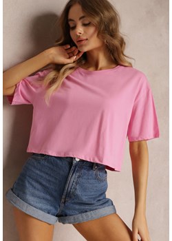 Różowy T-shirt o Fasonie Cropped Oversize Brighta ze sklepu Renee odzież w kategorii Bluzki damskie - zdjęcie 157105584