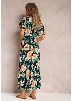 Granatowa Rozkloszowana Sukienka Maxi z Gumkami w Talii i Falbankami Tayte ze sklepu Renee odzież w kategorii Sukienki - zdjęcie 157105921
