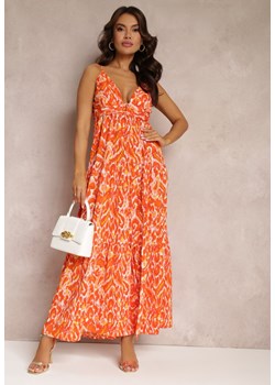 Pomarańczowa Sukienka Maxi na Regulowanych Ramiączkach z Abstrakcyjnym Wzorem Jerela ze sklepu Renee odzież w kategorii Sukienki - zdjęcie 157106180