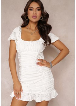 Biała Bawełniana Sukienka Mini z Ażurowymi Wstawkami i Krótkim Rękawem Dailania ze sklepu Renee odzież w kategorii Sukienki - zdjęcie 157106200