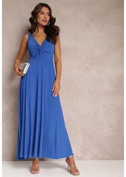 Niebieska  Sukienka Maxi Bez Rękawów z Ozdobnym Marszczeniem na Biuście Eliphira ze sklepu Renee odzież w kategorii Sukienki - zdjęcie 157106231