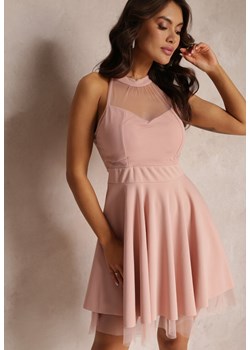 Różowa Sukienka Rozkloszowana z Tiulową Wstawką Leonela ze sklepu Renee odzież w kategorii Sukienki - zdjęcie 157106293