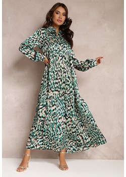 Zielona Rozkloszowana Sukienka Koszulowa w Fantazyjny Print Alendia ze sklepu Renee odzież w kategorii Sukienki - zdjęcie 157106323