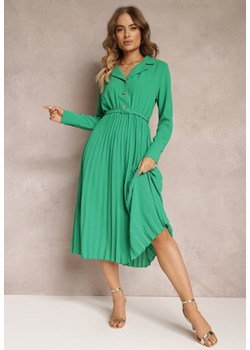 Zielona Koszulowa Sukienka z Paskiem i Plisowanym Dołem  Walisa ze sklepu Renee odzież w kategorii Sukienki - zdjęcie 157106353
