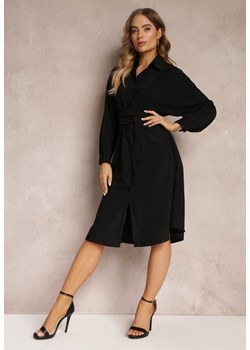 Czarna Koszulowa Sukienka Trapezowa z Wiązanym Paskiem Kohana ze sklepu Renee odzież w kategorii Sukienki - zdjęcie 157106483