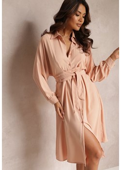 Różowa Koszulowa Sukienka Trapezowa z Wiązanym Paskiem Kohana ze sklepu Renee odzież w kategorii Sukienki - zdjęcie 157106493