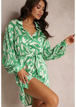 Zielona Koszulowa Sukienka z Plisowanymi Wstawkami i Materiałowym Paskiem Lizza ze sklepu Renee odzież w kategorii Sukienki - zdjęcie 157106553