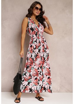 Czarno-Czerwona Rozkloszowana Sukienka Maxi z Gumkami w Pasie w Kwiaty Sasta ze sklepu Renee odzież w kategorii Sukienki - zdjęcie 157106813