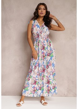 Niebiesko-Różowa Rozkloszowana Sukienka Maxi z Gumkami w Pasie w Kwiaty Sasta ze sklepu Renee odzież w kategorii Sukienki - zdjęcie 157106823