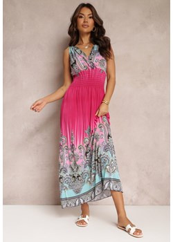 Ciemnoróżowa Rozkloszowana Sukienka z Gumką w Talii i Sznurkami na Ramiączkach Railia ze sklepu Renee odzież w kategorii Sukienki - zdjęcie 157106863