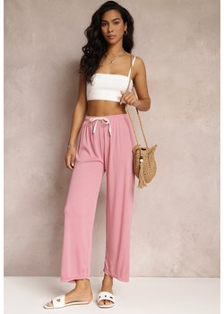 Różowe Szerokie Spodnie z Marszczoną Gumką i Sznurkiem Feliti ze sklepu Renee odzież w kategorii Spodnie damskie - zdjęcie 157106894
