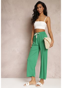 Zielone Szerokie Spodnie z Marszczoną Gumką i Sznurkiem Feliti ze sklepu Renee odzież w kategorii Spodnie damskie - zdjęcie 157106903