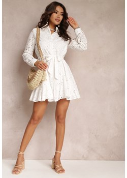 Biała Koszulowa Sukienka Ażurowa z Wiązanym Paskiem Faeyela ze sklepu Renee odzież w kategorii Sukienki - zdjęcie 157107472