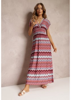 Bordowa Wzorzysta Sukienka Maxi z Gumką w Talii i Rozkloszowanym Dołem Noareya ze sklepu Renee odzież w kategorii Sukienki - zdjęcie 157107501