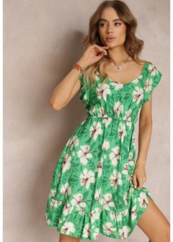 Zielona Rozkloszowana Sukienka Bawełniana w Kwiaty Maller ze sklepu Renee odzież w kategorii Sukienki - zdjęcie 157107571