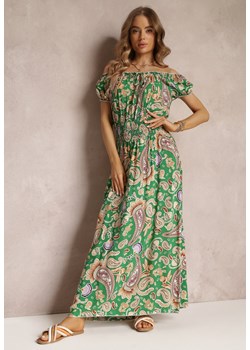 Zielona Bawełniana Sukienka Maxi z Hiszpańskim Dekoltem i Cienkimi Gumkami w Talii Alarina ze sklepu Renee odzież w kategorii Sukienki - zdjęcie 157107661