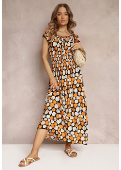 Pomarańczowa Bawełniana Sukienka Maxi z Gumką w Talii i Wiązaniem przy Dekolcie Vellera ze sklepu Renee odzież w kategorii Sukienki - zdjęcie 157107741