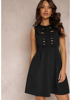 Czarna Sukienka Mini Bez Rękawów z Wycięciami i Haftem Lilka ze sklepu Renee odzież w kategorii Sukienki - zdjęcie 157107813