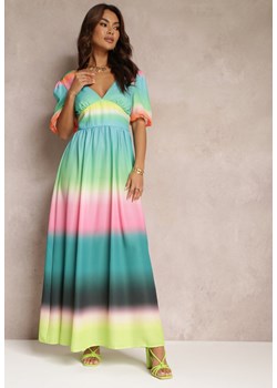 Zielona Sukienka Maxi z Rozkloszowanym Dołem i Głębokim Dekoltem Dhani ze sklepu Renee odzież w kategorii Sukienki - zdjęcie 157107893