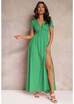 Zielona Sukienka Maxi z Rozkloszowanym Dołem i Rozcięciem Zarya ze sklepu Renee odzież w kategorii Sukienki - zdjęcie 157108242