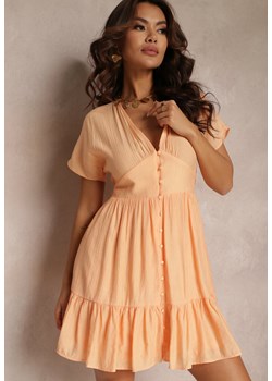 Pomarańczowa Taliowana Sukienka Szmizjerka Mini z Głębokim Dekoltem i Falbanką Nentri ze sklepu Renee odzież w kategorii Sukienki - zdjęcie 157108272