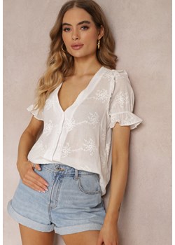Biała Haftowana Koszula z Ozdobnym Rękawem Shaila ze sklepu Renee odzież w kategorii Koszule damskie - zdjęcie 157108322