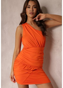 Pomarańczowa Asymetryczna Sukienka Mini z Marszczeniami Tagolia ze sklepu Renee odzież w kategorii Sukienki - zdjęcie 157108392