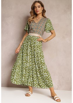 Ciemnozielona Sukienka Rozkloszowana Maxi z Wiskozy Ophitria ze sklepu Renee odzież w kategorii Sukienki - zdjęcie 157108422