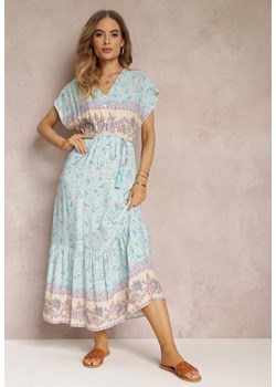 Niebieska Rozkloszowana Sukienka Maxi z Gumkami w Pasie z Bawełny Besie ze sklepu Renee odzież w kategorii Sukienki - zdjęcie 157108582