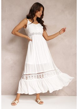 Biała Rozkloszowana Sukienka Maxi z Falbanką i Koronką Luluma ze sklepu Renee odzież w kategorii Sukienki - zdjęcie 157108722