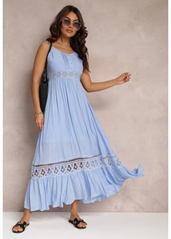 Niebieska Rozkloszowana Sukienka Maxi z Falbanką i Koronką Luluma ze sklepu Renee odzież w kategorii Sukienki - zdjęcie 157108742