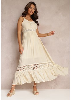 Beżowa Rozkloszowana Sukienka Maxi z Falbanką i Koronką Luluma ze sklepu Renee odzież w kategorii Sukienki - zdjęcie 157108752