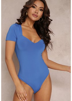 Niebieskie Gładkie Body z Krótkimi Rękawami i Głębokim Dekoltem Emoria ze sklepu Renee odzież w kategorii Bluzki damskie - zdjęcie 157108880