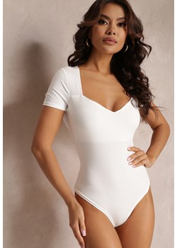 Białe Gładkie Body z Krótkimi Rękawami i Głębokim Dekoltem Emoria ze sklepu Renee odzież w kategorii Bluzki damskie - zdjęcie 157108883