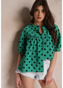 Zielona Bluzka w Kropki z Guzikami o Rozszerzanym Fasonie Bislia ze sklepu Renee odzież w kategorii Bluzki damskie - zdjęcie 157109122