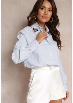Niebieska Koszula z Ozdobnymi Kryształkami na Kołnierzyku Savila ze sklepu Renee odzież w kategorii Koszule damskie - zdjęcie 157109314