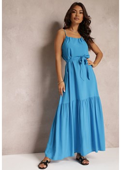Niebieska Rozkloszowana Sukienka na Ramiączkach z Wiązanym Paskiem Diadite ze sklepu Renee odzież w kategorii Sukienki - zdjęcie 157109612