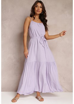 Fioletowa Rozkloszowana Sukienka na Ramiączkach z Wiązanym Paskiem Diadite ze sklepu Renee odzież w kategorii Sukienki - zdjęcie 157109622