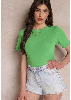 Zielona Dzianinowa Bluzka z Nieregularnymi Krawędziami Datria ze sklepu Renee odzież w kategorii Bluzki damskie - zdjęcie 157109850