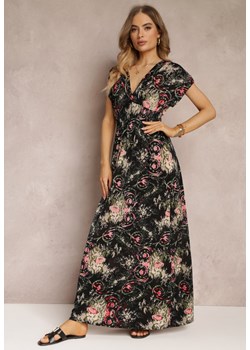 Czarna Rozkloszowana Sukienka Maxi z Gumkami w Pasie i Krótkimi Rękawami Kypha ze sklepu Renee odzież w kategorii Sukienki - zdjęcie 157109950
