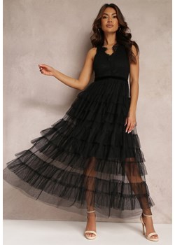 Czarna Sukienka Koktajlowa z Koronkową Górą i Rozkloszowanym Tiulowym Dołem Venisa ze sklepu Renee odzież w kategorii Sukienki - zdjęcie 157110040