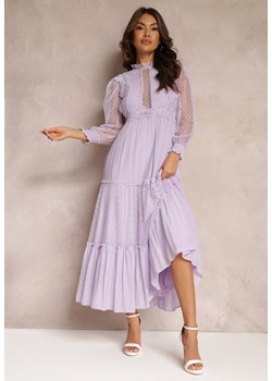 Fioletowa Sukienka z Bufiastym Rękawem Ozdobiona Tiulowymi Wstawkami Laluna ze sklepu Renee odzież w kategorii Sukienki - zdjęcie 157110060