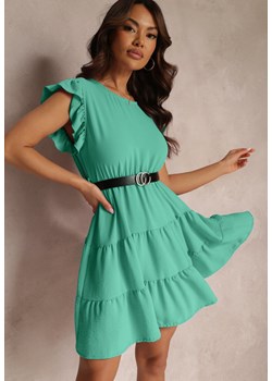 Zielona Sukienka Mini z Falbankami Paskiem i Gumką w Talii Lavada ze sklepu Renee odzież w kategorii Sukienki - zdjęcie 157110263